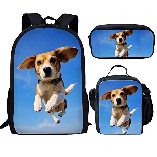 Set di zaino per ragazze con coniglio borsa per il pranzo astuccio 3 in 1 per la scuola elementare con animali carini per libri per bambini set resistente Bagle