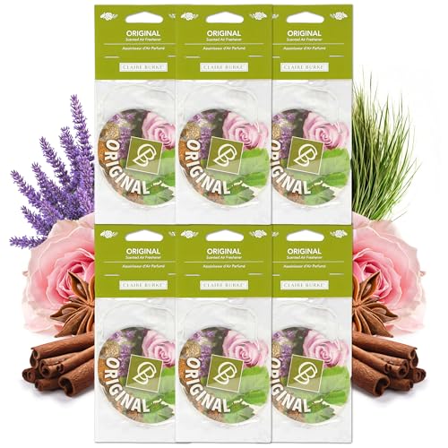 Image of Claire Burke Original Hanging Car Air Freshener - Luxury Scent, Long-Lasting Odor Neutralizer | Up to 30 Days | Made in USA | Strong Air Freshener for Car | Pack of 6