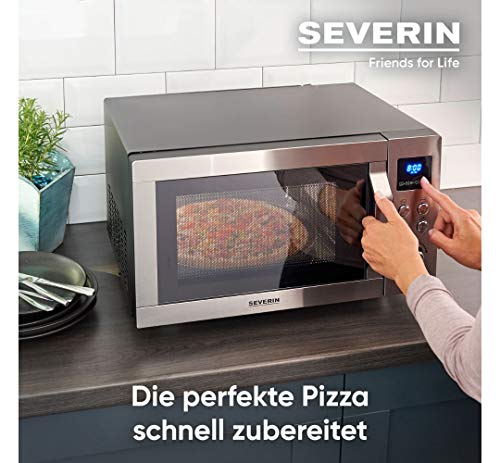 SEVERIN 4-in-1 magnetron met dubbele grill, minioven met pizza-Express functie, magnetron met grill en heteluchtfunctie tot 230 °C, roestvrij staal/zwart-mat, MW 7759 - Image 4