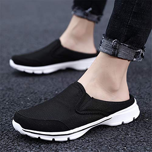 Mizhome Men's Open Back Sneaker Clogs Knit Mules Shoes Lightweight Breathable Slippers Black 12.5 #TOP5