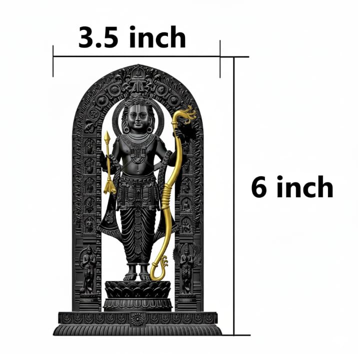 Image of Lord Ram Black Gold Idol with Arch Premium 6 Inch Ram Lalla Murti for Home Temple Pooja Room Office Spiritual Decor and Gifting Purpose