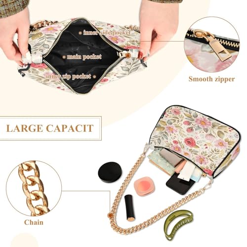 Image of Shoulder Bags for Women Flower Floral Hobo Tote Handbag Small Clutch Purse with Zipper Closure