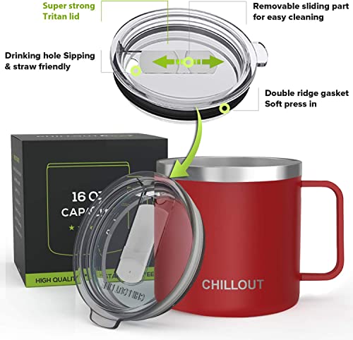 CHILLOUT LIFE Stainless Steel 16 oz Vacuum Insulated Coffee Mug with Handle and Lid, Large Thermal Camping Coffee Mugs with Sliding Lid for Men & Women, Keeps your Beverages Hot/Cold, 2 Pack - Image 6