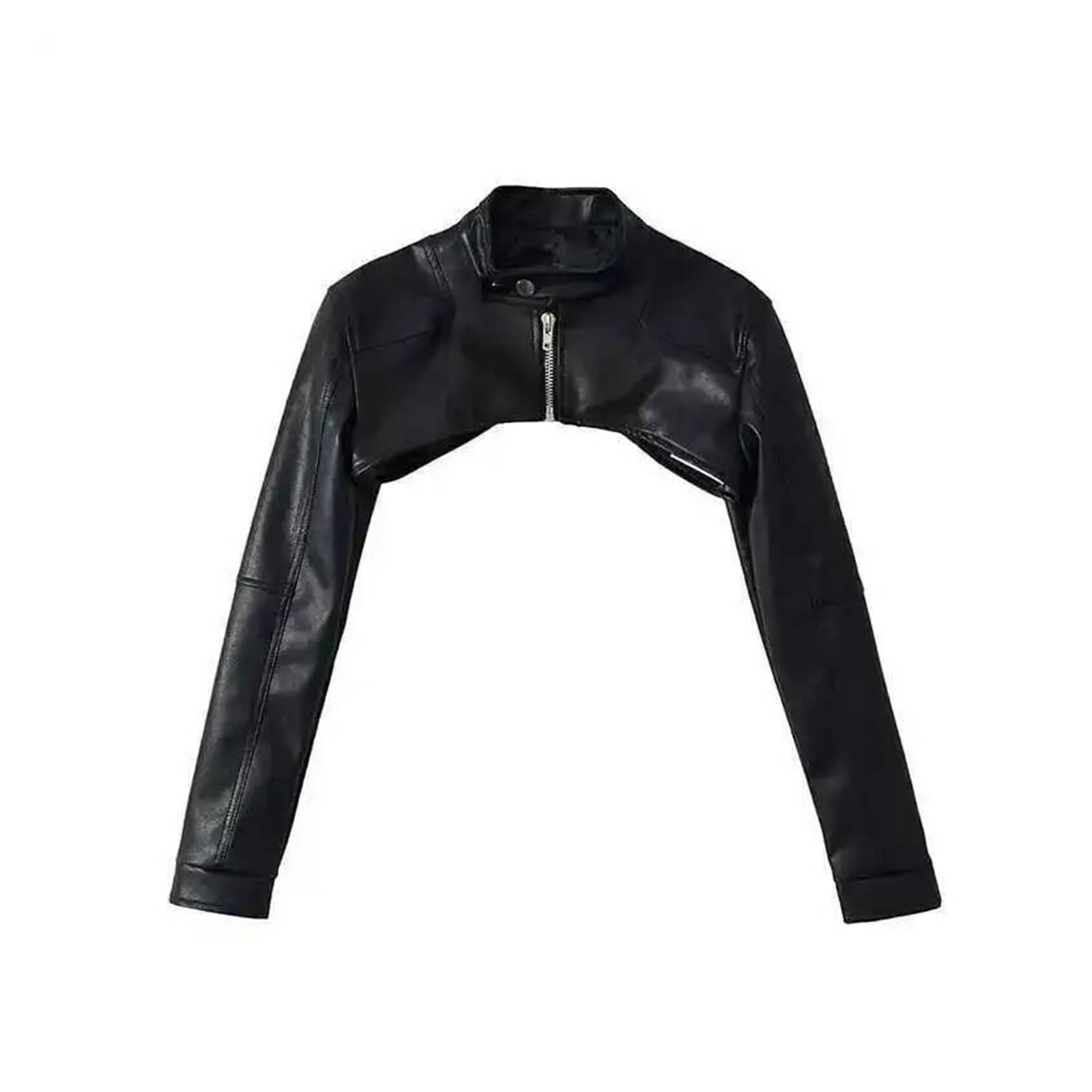 Veste Foncée Courte Zippée À Col Montant En Cuir PU