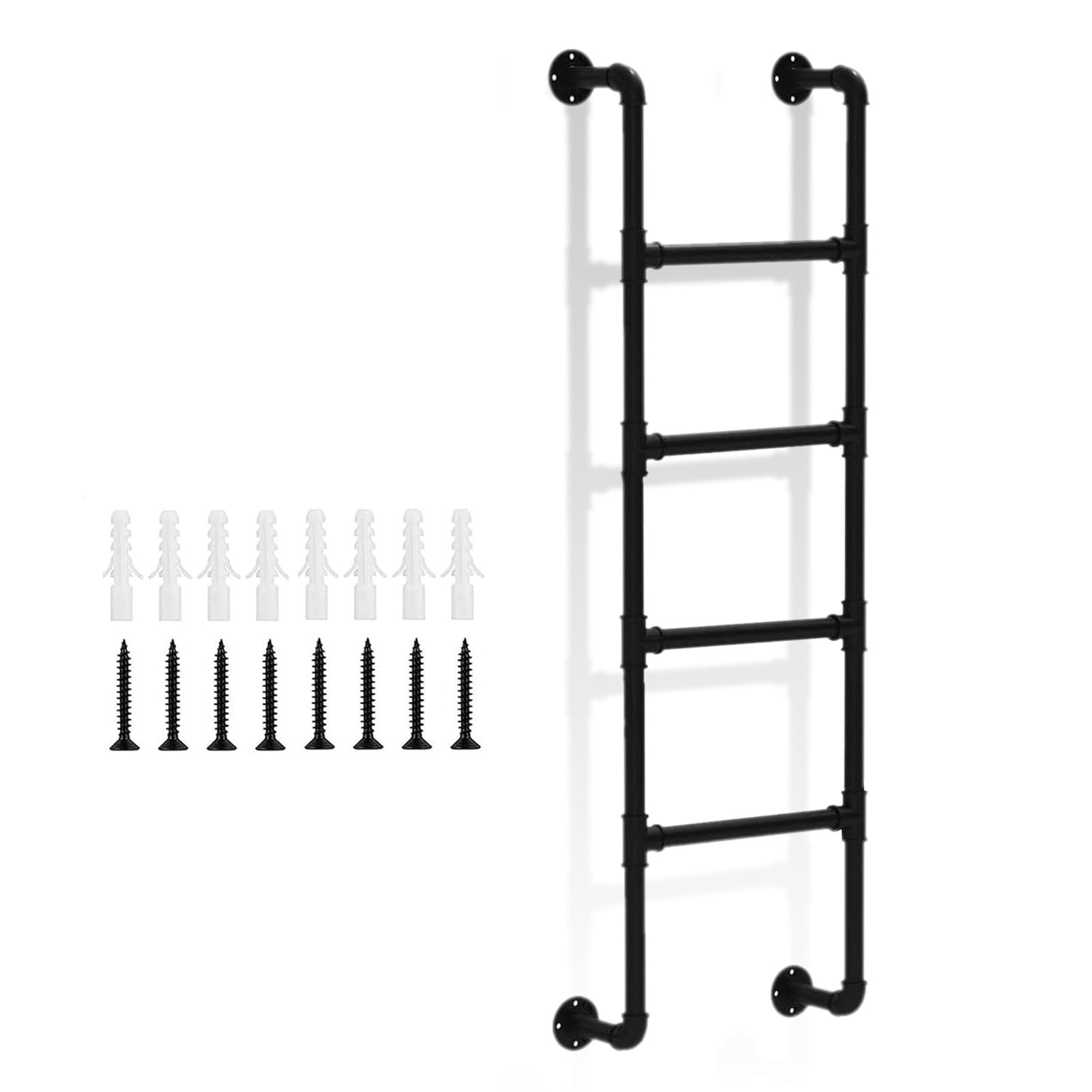 WXPGFEQ Fire Escape Ladder for Indoor Use 150kg Load Capacity Durable Black Metal Round Tube Design for Bunk Beds Walls and Emergency Situations