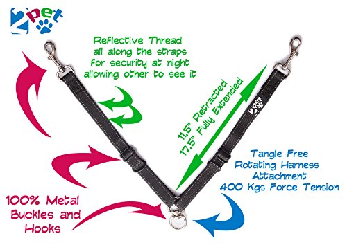image for 2PET Double Dog Leash Tangle Free Adjustable Leash Coupler - Ideal Dog