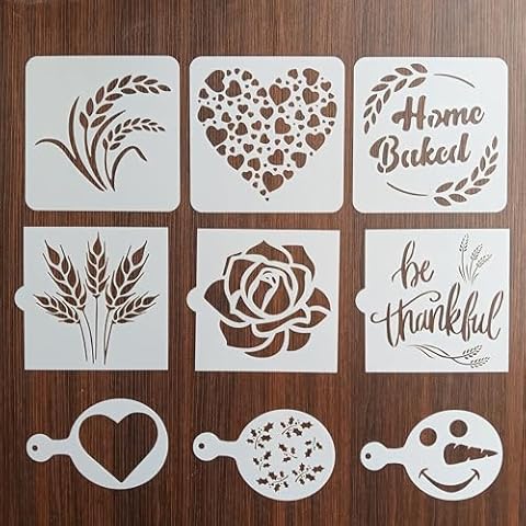9 Pieces Bread Stencils Baking Stencil Set Cook Stencil Baking Template Bread, Cake, Coffee,Pie, or Cookie Stencils Template Mold for Decorating Cover