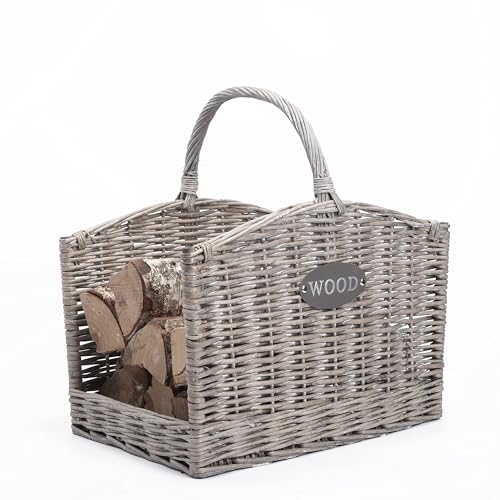 Rustic Grey Wicker Log Basket (Medium)