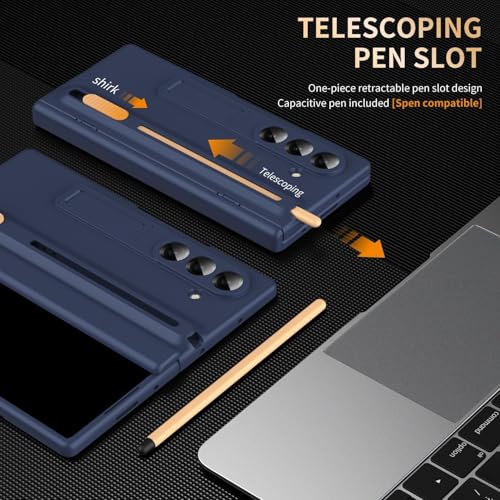 Image of Premium Hybrid Case Compatible with Samsung Galaxy Z Fold 6- S Pen Compatible, Tempered Glass Protector, Built-in Kickstand & Anti-Scratch Comfortable Grip (Blue, Samsung Galaxy Z Fold 6)