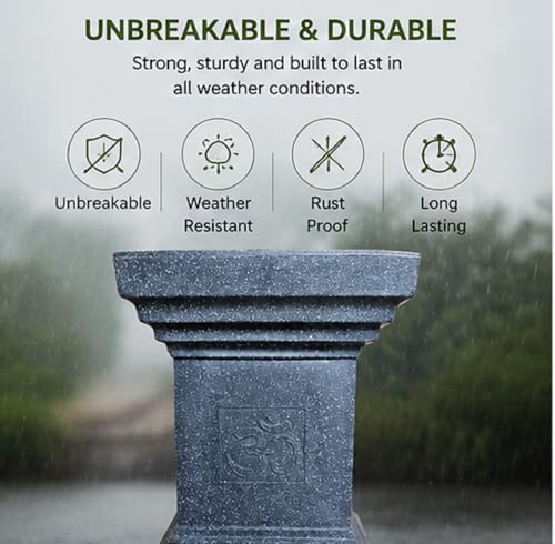 Image of Synergy Plast Tulsi Plant Pot for Indoor Outdoor Use (Marble Grey) | Marble Finish Fiber Planter with Drainage Hole | Decorative Tulsi Gamla for Home Balcony Garden Terrace | Size:- 16X16X22 Inches