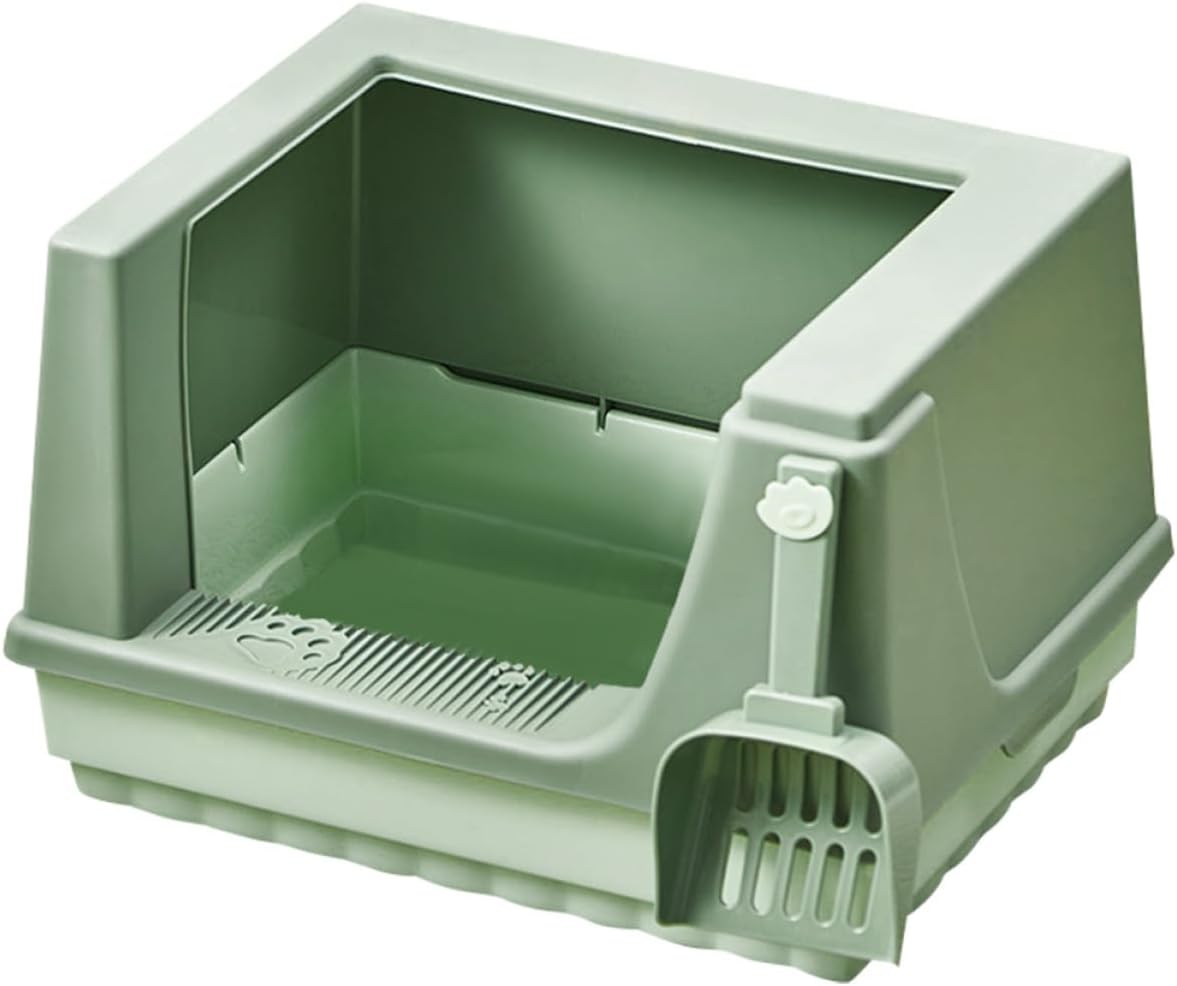 Sosoport 1set Pet Cat Litter Box Semi-Enclosed Litter Pan Shovel Breathable Design for Air Circulation Spacious for Comfort for Home Use