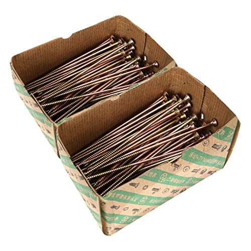 Lot de 100 Vis à Bois 6x180, M6 en Acier Zingué - Universelle Tête Fraisée Pozidriv pour Panneaux Aggloméré - Longue (Jaune)