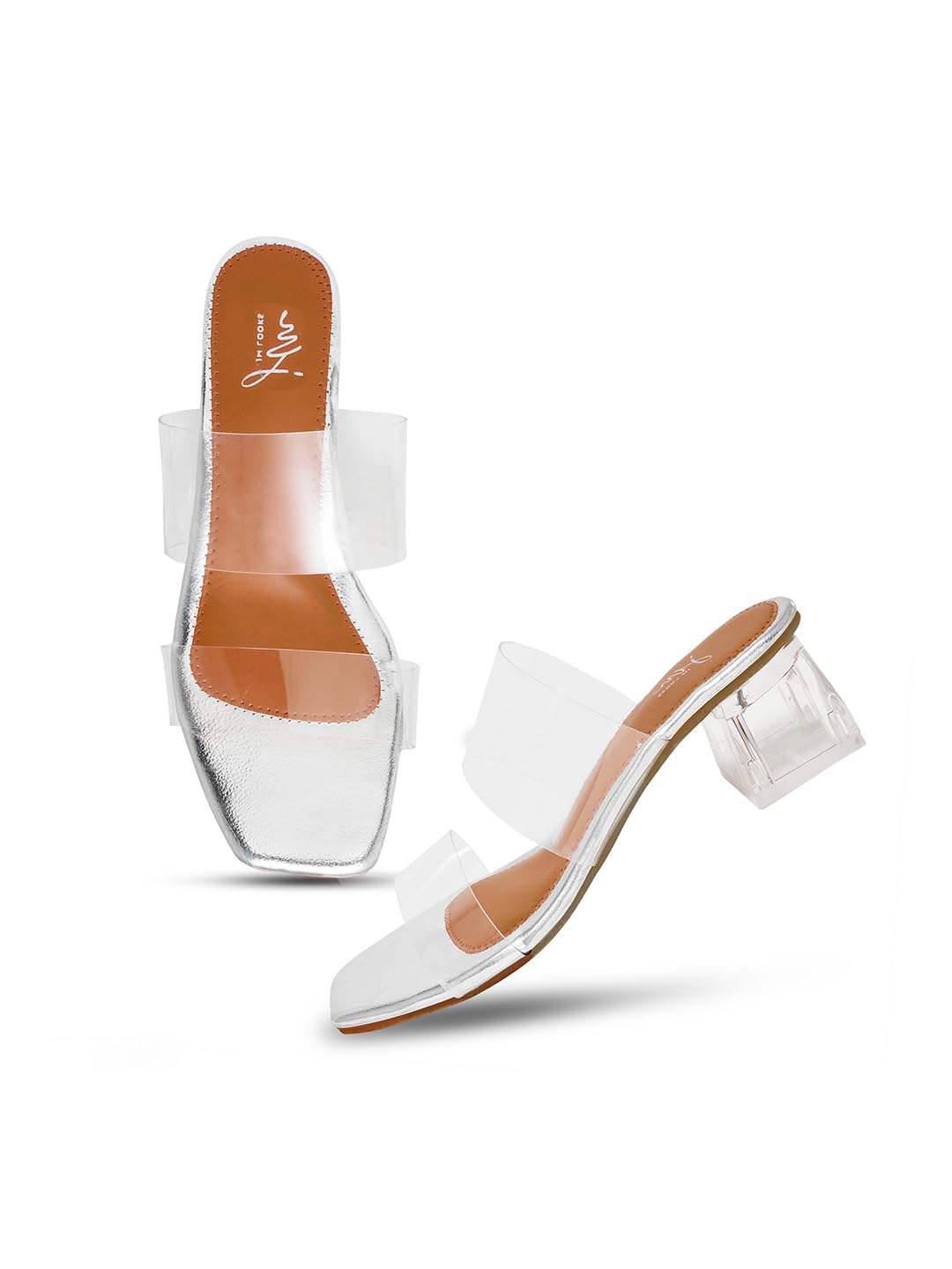 JM LOOKS Womens Double Strap Comfortable Sole for Effortless Style With Open toe Transparent Crystal Heel Sandal (B0CSD88WZS) Amazon Price History, Amazon Price Tracker