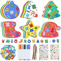 RICEDUO Christmas Crafts for Kids, 270 Pcs Christmas Foam Stickers Kit, 6 Styles Xmas Form Crafts Hanging Ornaments, DIY Christmas Crafts Decorations for Kids Holiday Party Favors Supplies