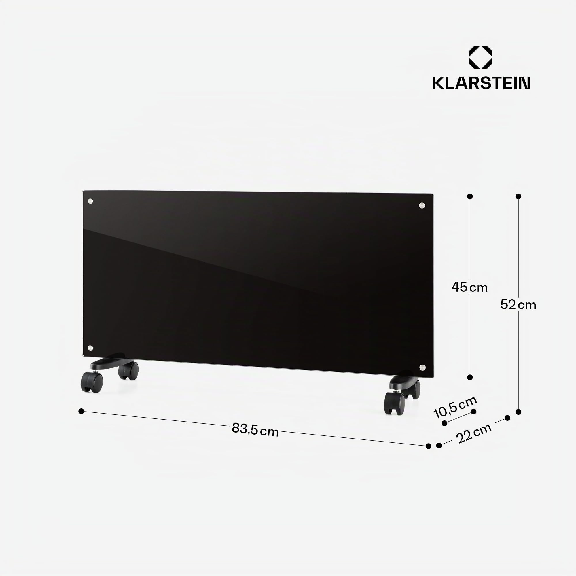Klarstein Radiadores Bajo Consumo Electricos para Casa, Estufa Electrica de 2000W con Ruedas, Radiador Electrico Silencioso, Portátil y Delgado, Estufas con Panel para Pared, Pantalla y Termostato