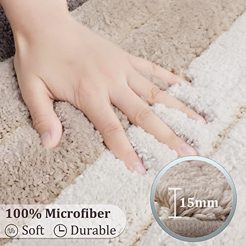 PiccoCasa 50 x 80cm Non Slip Bath Mat, Khaki - Extra Soft & Water Absorbent Microfiber Striped Bath Mat Machine Wash and Dry - Image 3