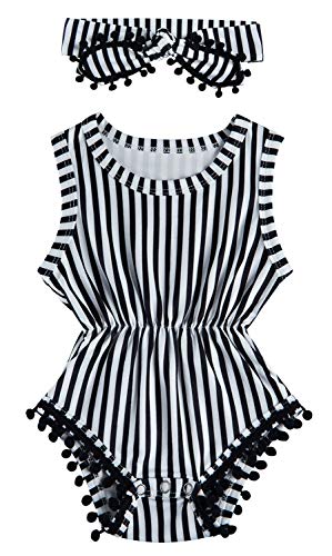 Image of UNICOMIDEA Baby Girls Outfit Newborn Romper Jumpsuits Sleeveless One-Piece Clothes 0-24 Months Bodysuit with Headband