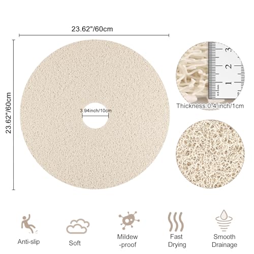 Tapis de bain luffa séchage rapide rond 61x61cm beige résistant