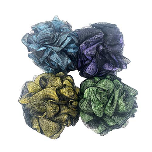 RANDIYI 4 Packs Bath Loofahs Shower Sponge Pouf,Mesh Brush Ball Body Scrubber Ball for Exfoliating,Cleansing,Soothe Skin,Neutral Colors(60g/pcs)