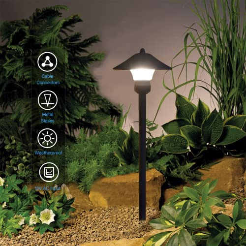 Goodsmann Low Voltage Pathway Lights 2Pk 150 Lumens Landscape Lighting Outdoor Path Lights Wired 3W Led 3000K Aluminum Housing 12V Black Finish Walkway Driveway Light With Stake Connector #TOP2
