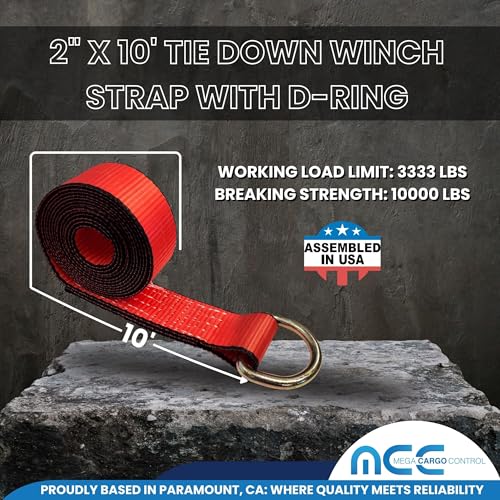 Image of Mega Cargo Control 4 Pack D Ring Towing Straps, Red Replacement Auto Hauling Tie Downs for Tow Trucks, ATV, UTV, Trailers