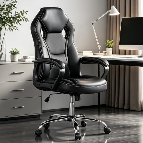 Image of Gaming Office Chair, PU & Mesh Design Computer Desk Chair, Wide Seat Big and Tall Swivel Office Chair, 400 LBS Weight Capacity Metal Base for Home Office Gaming