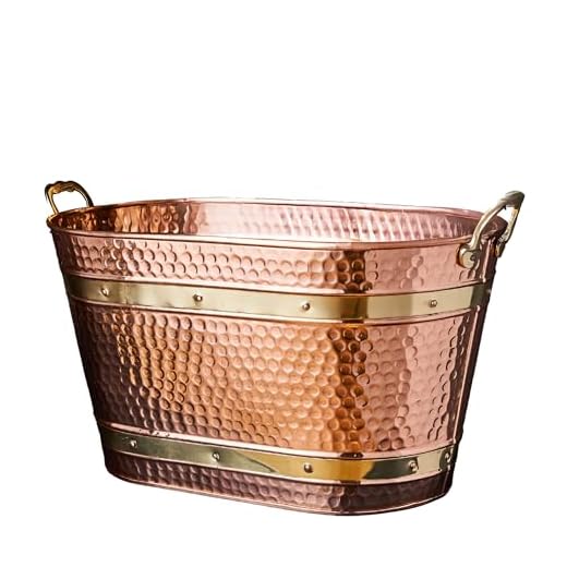 31+ Creative Wood Stove Ideas for Cozy Homes 5 Copper Metal Tub with Sturdy Brass Handles - 25QT Heavy Duty Metal Basket for Indoor Firewood Storage, Laundry Basket, Living Room Storage and Farmhouse Decor by Kings County Tools
