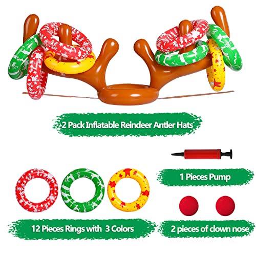 MGparty Christmas Inflatable Reindeer Antler Toss Games Xmas Ring Toss Game for Kids Teens Adults Indoor Outdoor Family Holiday Party Gifts