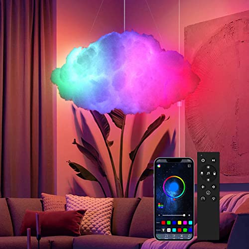 Image of TACAHE RGB Color Changing Ceiling Cloud Light - 256 Patterns, Solid Colors, Music Sync - DIY Shaped Cloud Lamp with Remote & APP Control - Unique Decorations Ambient Lighting - 12V LED - 12W