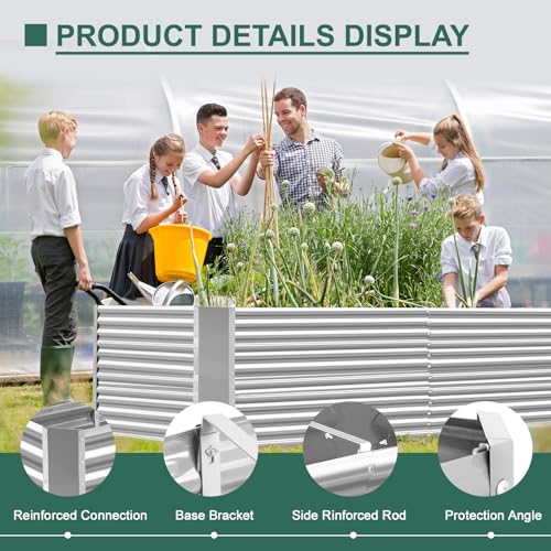 Land Guard 8x4x3ft Rectangular Galvanized Raised Garden Beds, Large-Capacity Metal Planter Box Outdoor, Durable Deep Raised Garden Bed 3ft Tall, Raised Beds for Gardening Vegetables, Classic Silver - Image 6