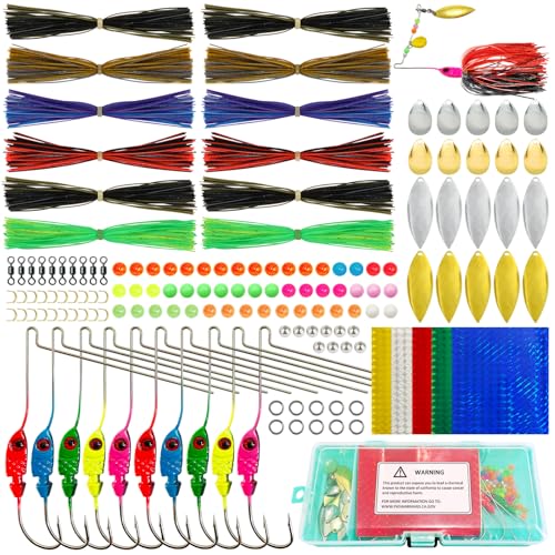 L PATTERN Chatterbait Set Spinnerbait DIY Contiene hojas de atractor de pesca, perlas de pesca, cabezas de anzuelo, juego de señuelos de pesca con espiral, hebilla en U, pegatinas brillantes para