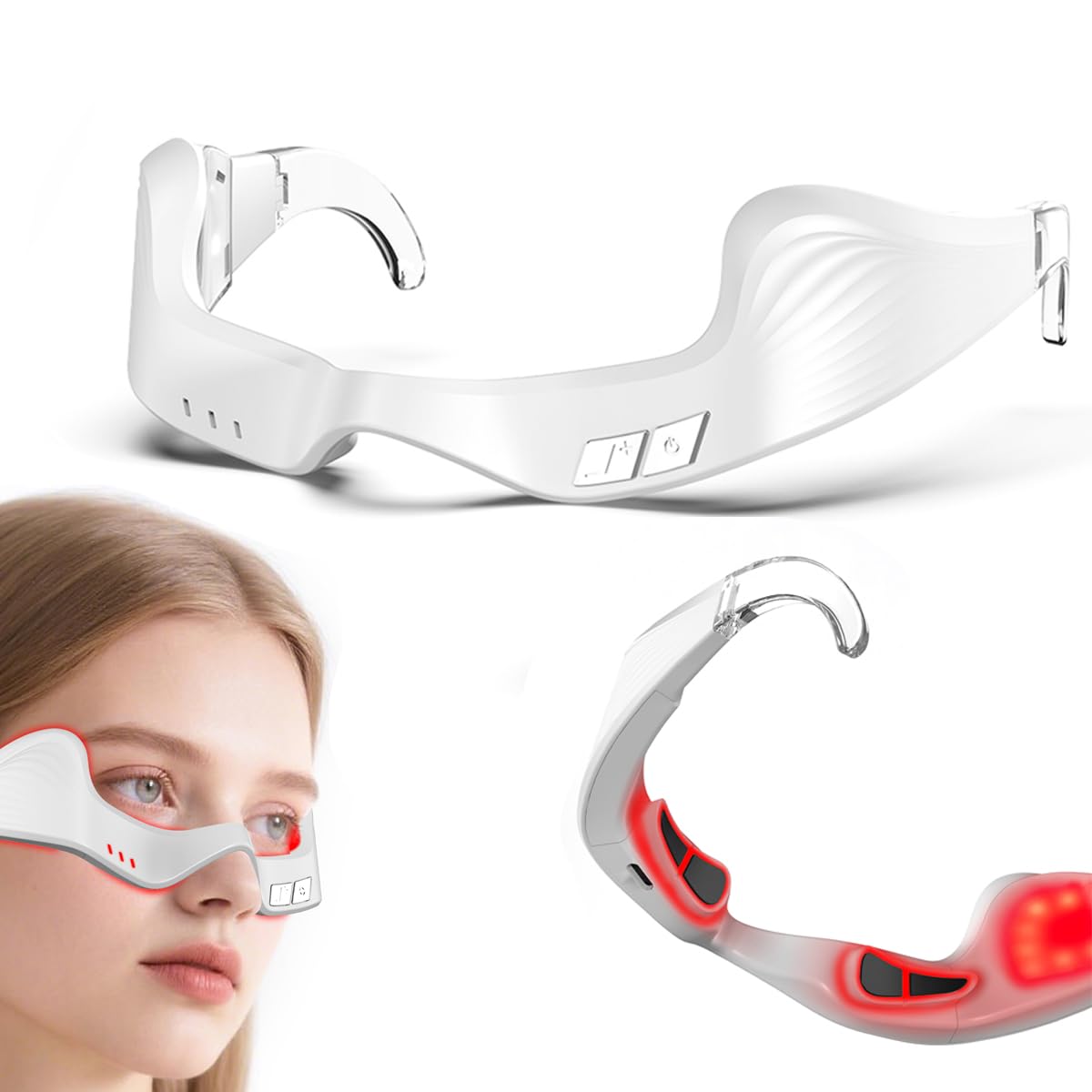 Under-Eye Red Light Therapy Device Red Light Glasses Microcurrent Eye Massager Mask for Eye Bags Dark Circles Puffiness