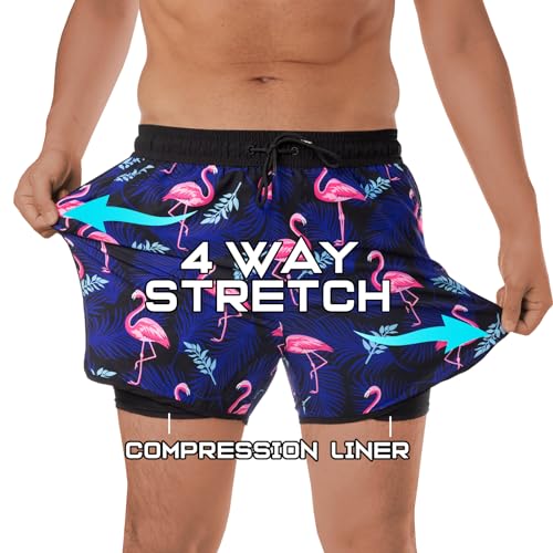 BRISIRA Mens Short Swim Trunks with Compression Liner Retro Vintage 8090s Bathing Suit Swim Board Shorts Swimwear Quick Dry2