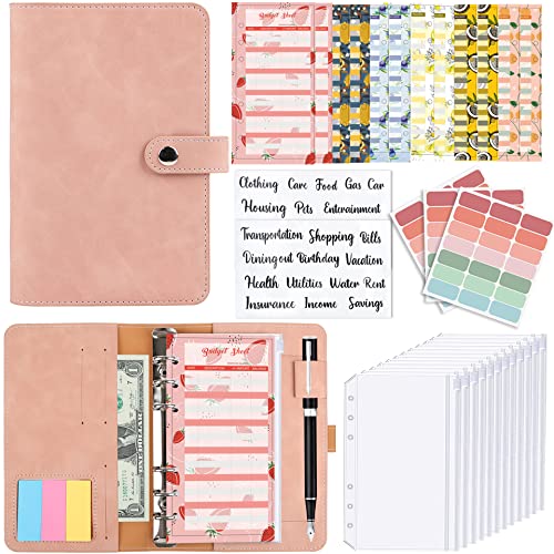 Classeur Budget, A6 classeur budget enveloppe avec 12 PVC enveloppe budget, 12 feuilles de budget planner, Étiquettes colorées et autocollants de tri, Pour organisateur budget Cover