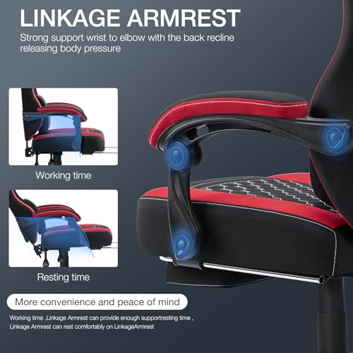 HOFFREE Gaming Chair Computer Chair Fabric with Pocket Spring Cushion Massage Game Chair with Footrest Ergonomic Gamer Chair with Lumbar Support Reclining Gaming Chairs for Adults Red and Black の商品画像 8