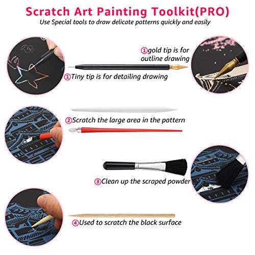 Scratch Art Tools, 9 Pcs Scratching Drawing Tools Set: Artist Glove, Tools Bag, Scratch Coloring Pens, Plastic And Wooden Stylus, Scraper, Repair Pen, Clean Brush For Adults & Kids Painting Paper #TOP3