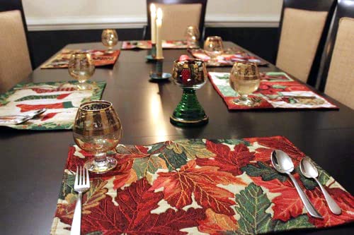 Tache 4 Piece Autumn Orange Brown Thanksgiving Leaves Fall Foliage Tapestry Woven Kitchen Dining Table Placemat Set #TOP3