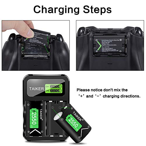 Taiker Compatible with Xbox One Battery 3 Pack x 2550mAh Rechargeable Controller Battery and Charger for Xbox One/Xbox One S/Xbox One X/Xbox One Elite Wireless Controller