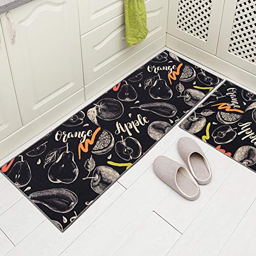 Carvapet 2 Piece Non-Slip Kitchen Rug TPR Non-Skid Backing Mat for Doorway Bathroom Runner Rug Set, Fruit Design (17