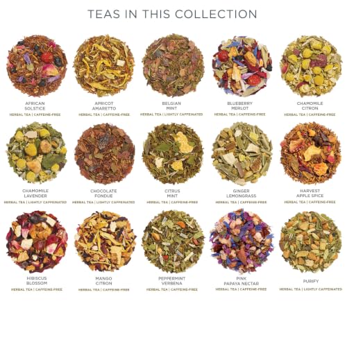 Image of Tea Forte Single Steeps Loose Leaf Tea Sampler Tea Chest, Assorted Variety Tea Box, 28 Single Serve Pouches, Herbal