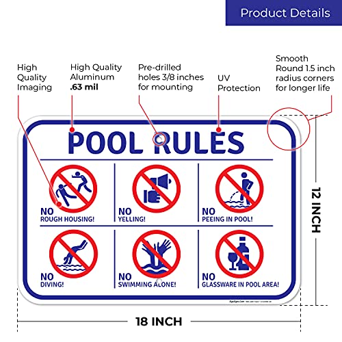 Cartel de reglas para piscina de aluminio 12x18 pulgadas miniatura 3