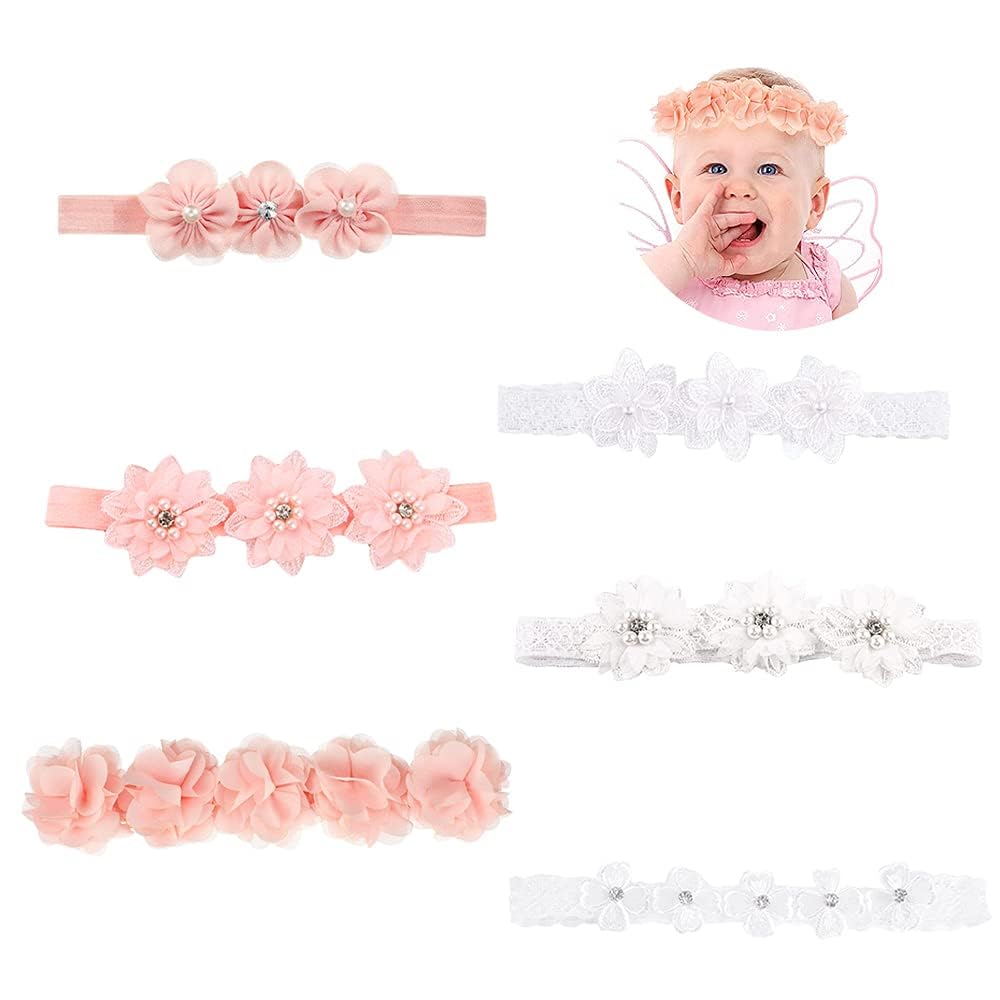 HIQE-FL Diadema de Flores, 6 Piezas, Banda de Pelo para Niña, Recién Nacida, Bebe (A)