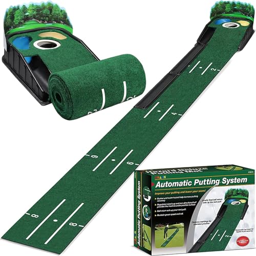 Entrenador de golf de 275 cm, tapete portátil con retorno automático de bolas, putting green, adecuado para el hogar, la oficina y el uso al aire libre, mejora la precisión y el nivel de habilidad.