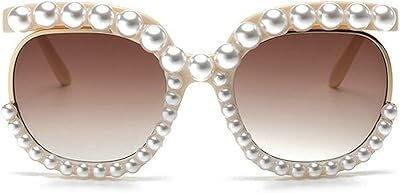 COTIA Square Pearl Sunglasses for Women Luxury Vintage Oversize Round Sun Glasses Party Festival Bling Sunglasses (beige)