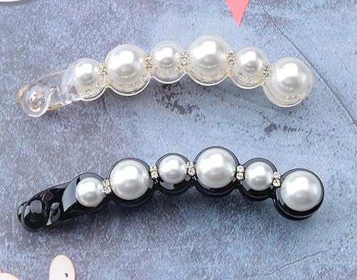 Rubela 2 PCS Pearl Hair Clip Banana Clips Ponytail Holder Banana Hair Clips Accessories Banana Clip
