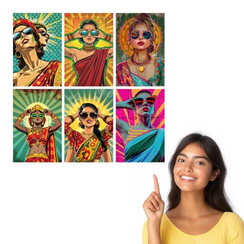 Image of SiddArtify Pop Art Women in Sunglasses Art Print Set - 300GSM Board - 8x12 Inch - Pack of 6 Wall Room Decoration art Poster Prints