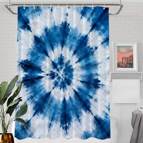 Batmerry Indigo Modern Shibori Decor Shower Curtain,Blue Abstract Ink Bathroom Decor Polyester Plastic Rings Quick-Drying Waterproof for Bathtubs/Bathroom, 72x60 inches