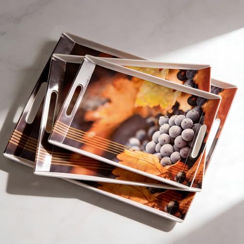 Image of UPC Premium Melamine Break Resistant Serving Tray Set Shape-Ocean Modern Design (Set of 3 - S, M, L)