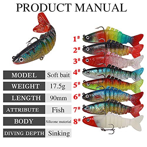 Esche da Pesca morbide, Esca Morbida 2 Pezzi Confezione di Esche for Pesci a Otto sezioni con Gancio Esche finte in Silicone Morbido Pesca su Roccia nell'oceano Pesca Semplice e Pratico