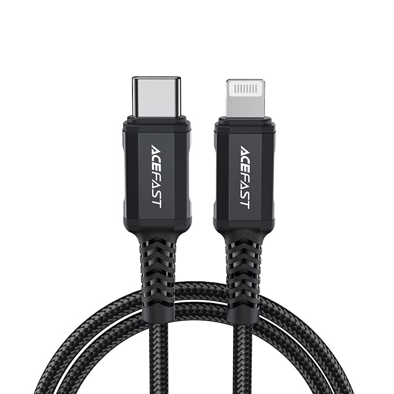 Acefast C4-01 - Cavo da USB-C a Lightning, certificato MFI, ricarica rapida e trasmissione dati (PD 30W - 3A - 1,8M), lega di alluminio, compatibile con iPhone 13/12/11, iPad, Airpods - Nero